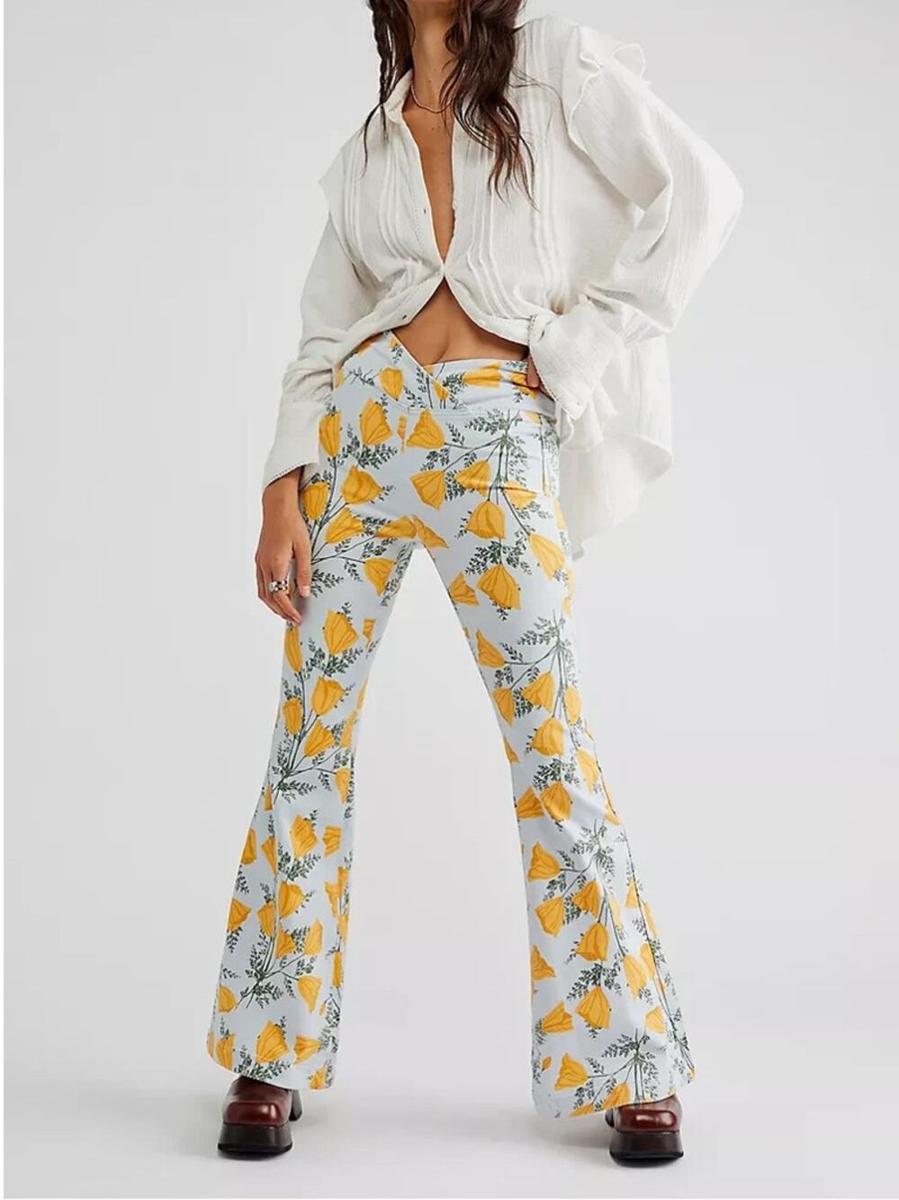 Free People We The Free Venice Beach High Rise Flare Pants NWTs 25 Sky Blue